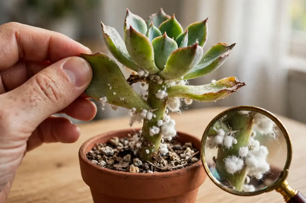 succulent mealybugs white cotton pest closeup